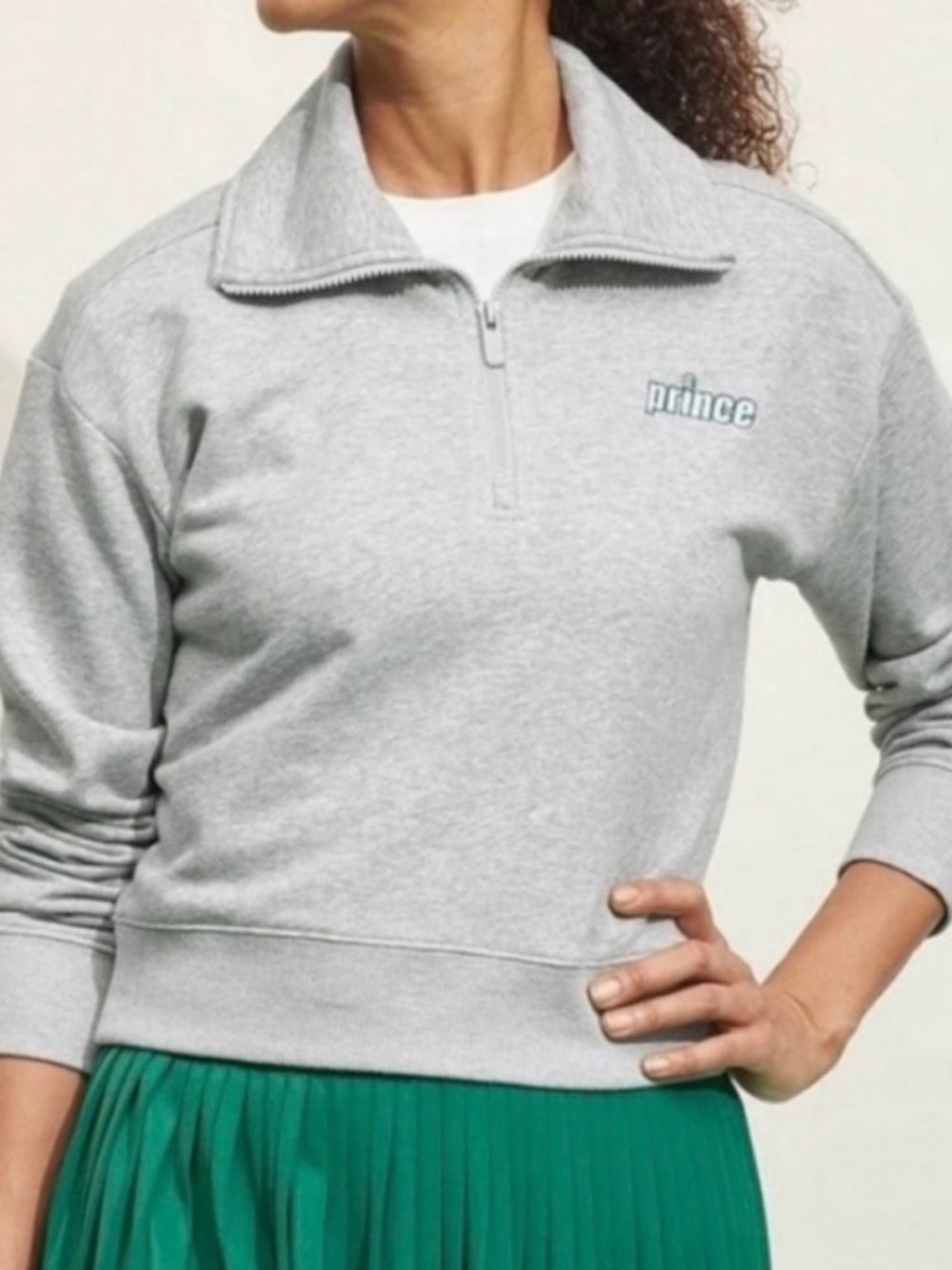 Prince Women's Pickleball Light Gray Quarter-Zip Pullover Sweatshirt Size L